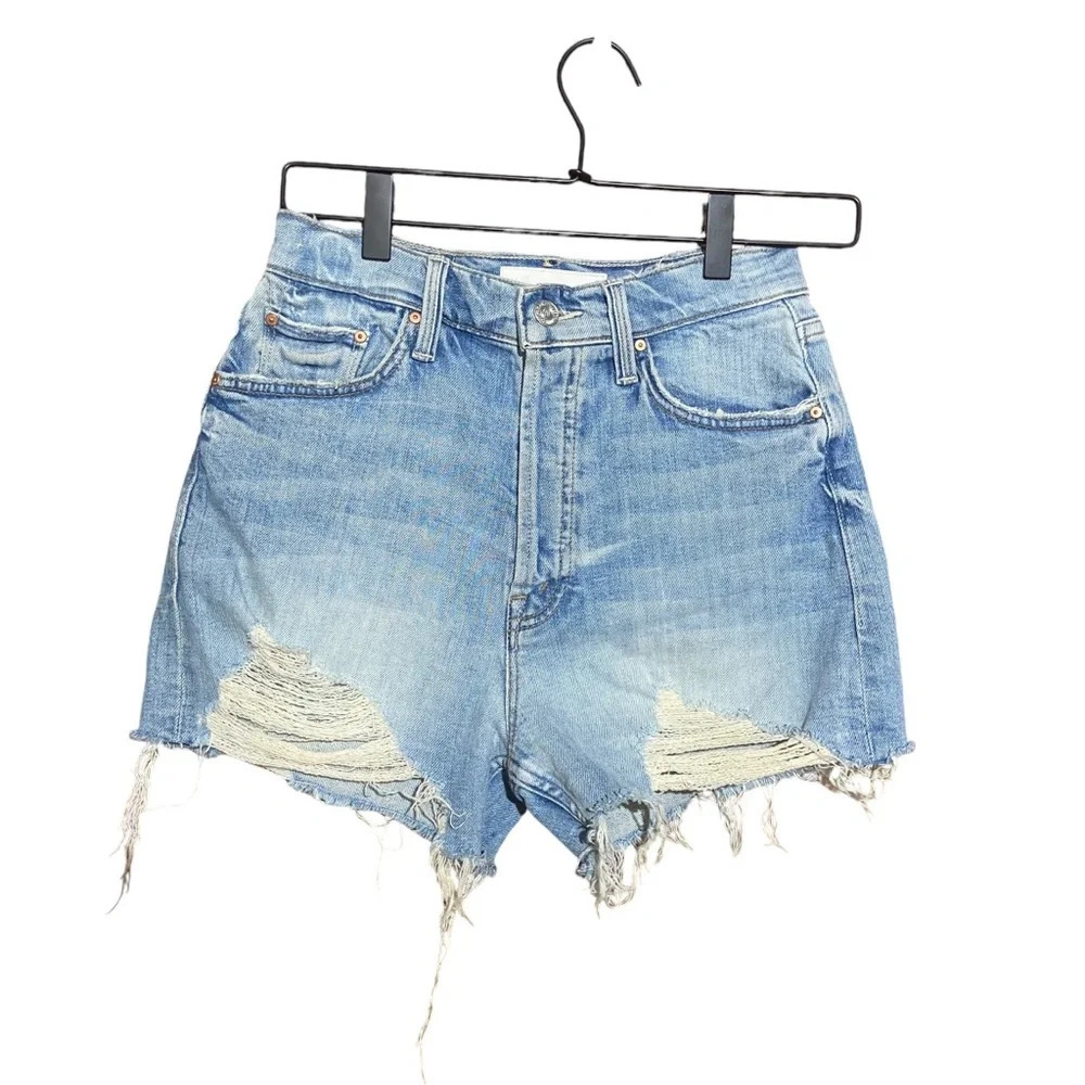 MOTHER Light Blue Distressed Jean Shorts